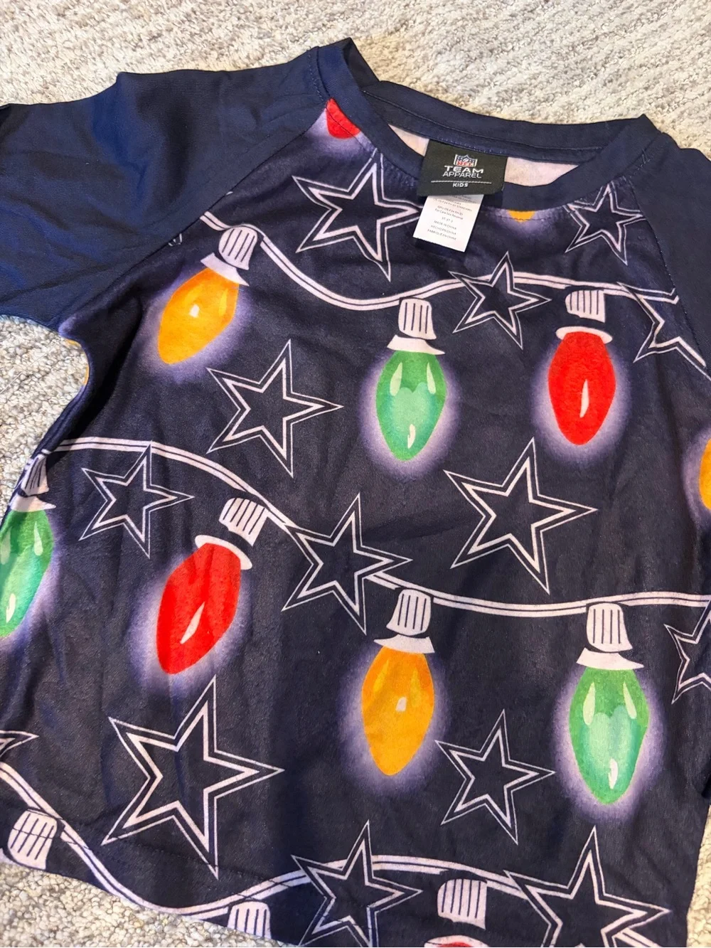 NFL Navy Kids Pajama Set with Festive Light Bulb Print Dallas Cowboys